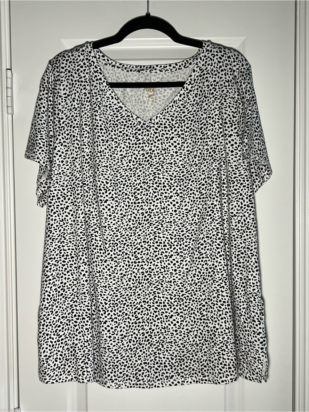 Black & White Leopard Print V-Neck Top